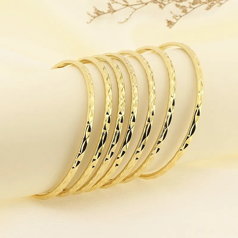 Stainless Steel 304 Patterned Diamond Bangles with Multiple Layers of Plain Circles for Women
