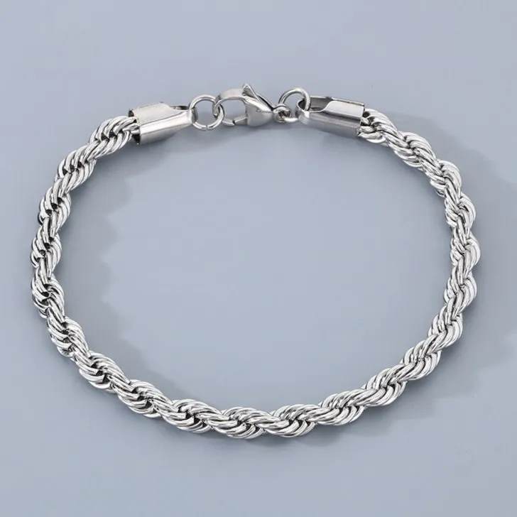 Durable Twisted Stainless Steel Chain Bracelet for Men