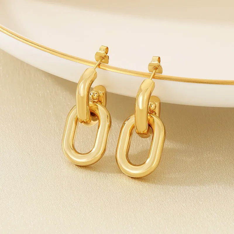 Minimalist Round Stainless Steel Earrings Elegant 18K Gold-Plated Chain Earrings Wholesale Jewelry