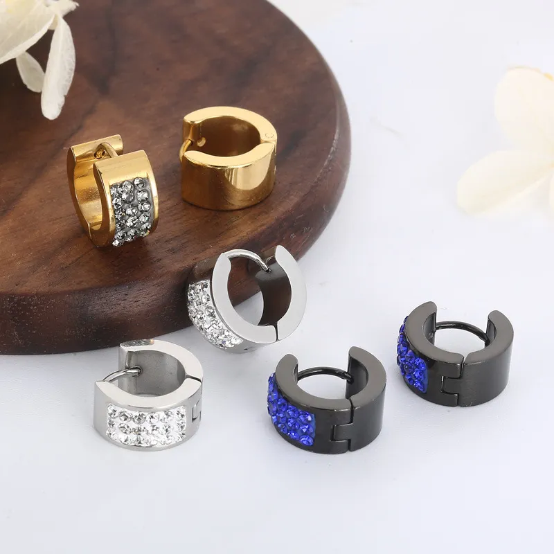 European American New Arrival Rhinestone-Encrusted Ear Buckles Trendy Stainless Steel Stud Earrings