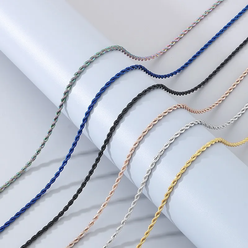 Stainless Steel Fried Dough Twists Chain Vacuum Plating Gold Necklace Fashion Hip Hop Jewelry