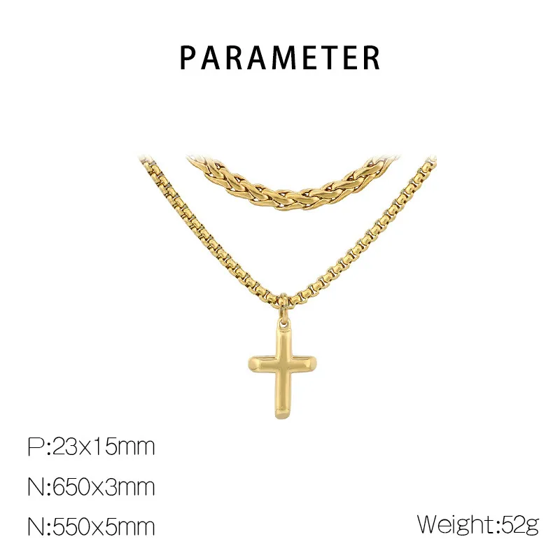 Fashionable Stainless Steel Creative Double-Layer Mixed Chain Hanging Cross Pendant Men's Necklace Accessories