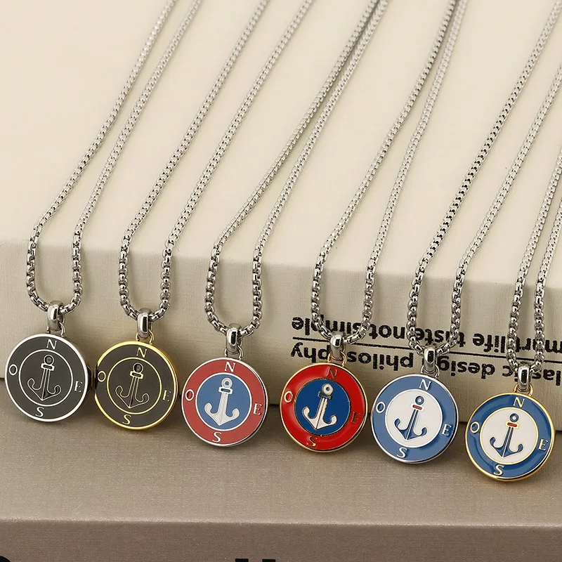Couple Necklace, Stainless Steel Sailing Ship Anchor, Starry Sea Compass, Male Pendant, Personalized Niche Compass Design, Sweater Chain