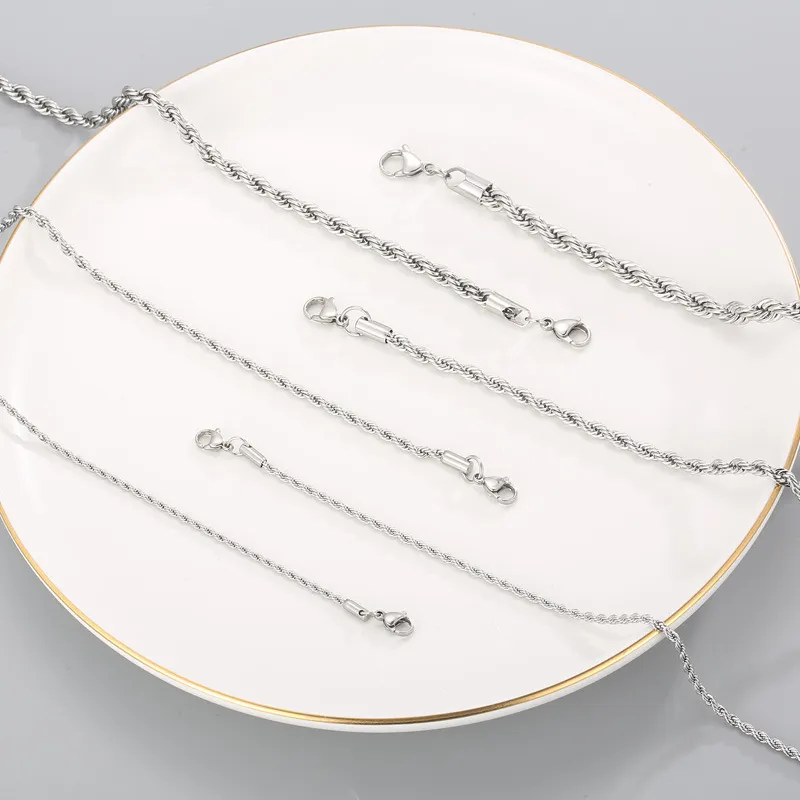 Minimalist Style Trendy Thick and Thin Clavicle Chain Accessories, Rock and Hip-Hop Steel Color Stainless Steel Fried Dough Twists Necklace for Men and Women