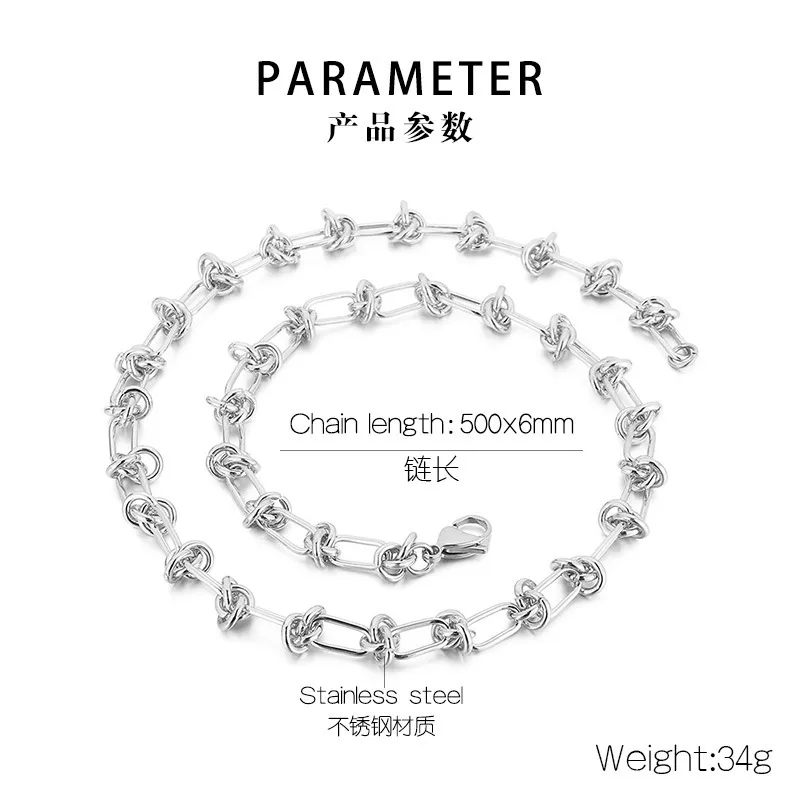 European and American Fashion Personality Stainless Steel Geometric Square Knot Jewelry Bracelet&Necklace Accessories