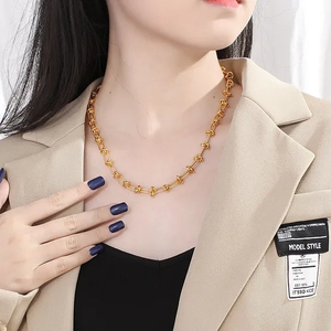 European and American Fashion Personality Stainless Steel Geometric Square Knot Jewelry Bracelet&Necklace Accessories
