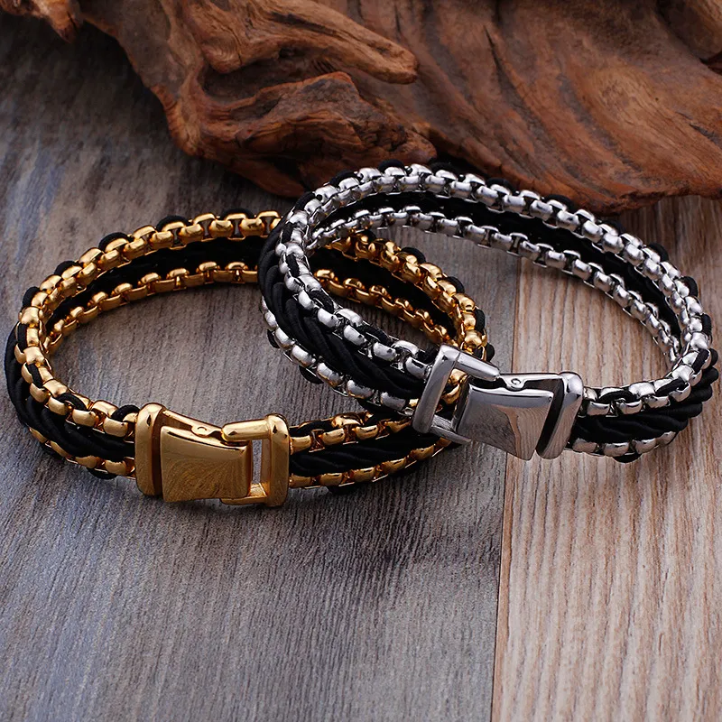 Popular Nylon Rope Weaving Bracelet Fashion Stainless Steel Chain Weaving Men's Stainless Steel Jewelry Wholesale