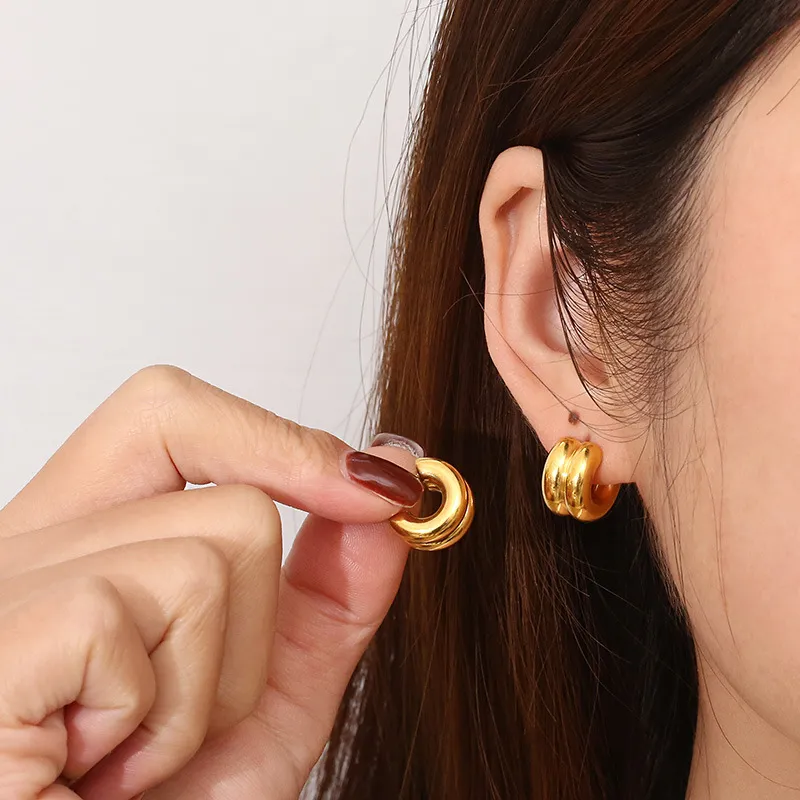Stainless Steel Creative Hollow Multi Ring C-Shaped Commuting Fashion Earrings Jewelry Wholesale