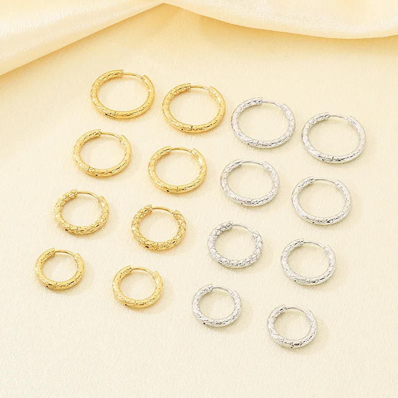 Korean Elegant Rhombus Stainless Steel Hoop Huggie Earrings Minimalist Unisex Jewelry