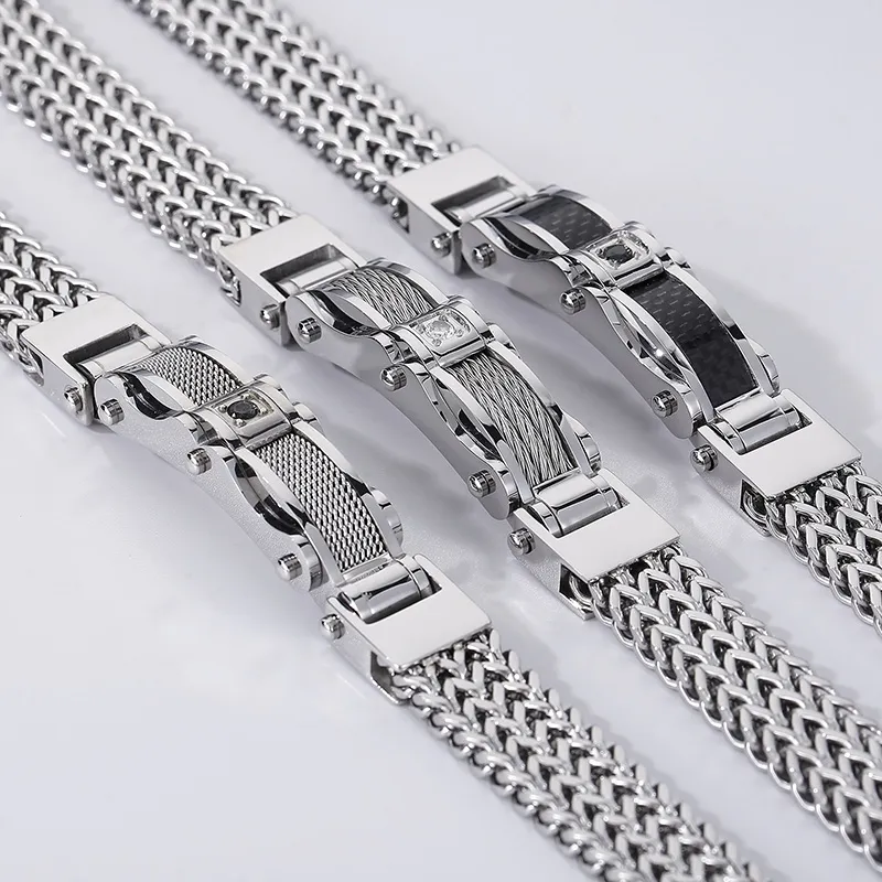 Fashion Creative Chain Stainless Steel Men's Magnetic Buckle Gold Plated Zircon Bracelet