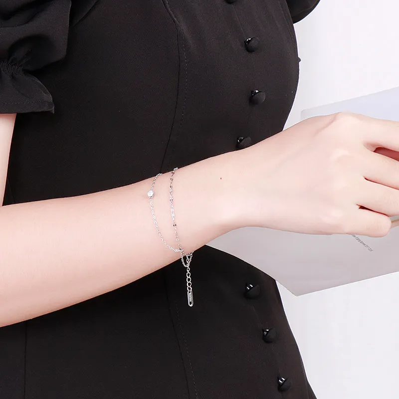 Cubic Adjustable Stainless Steel Chain Link Double-Layer Women's Bracelet