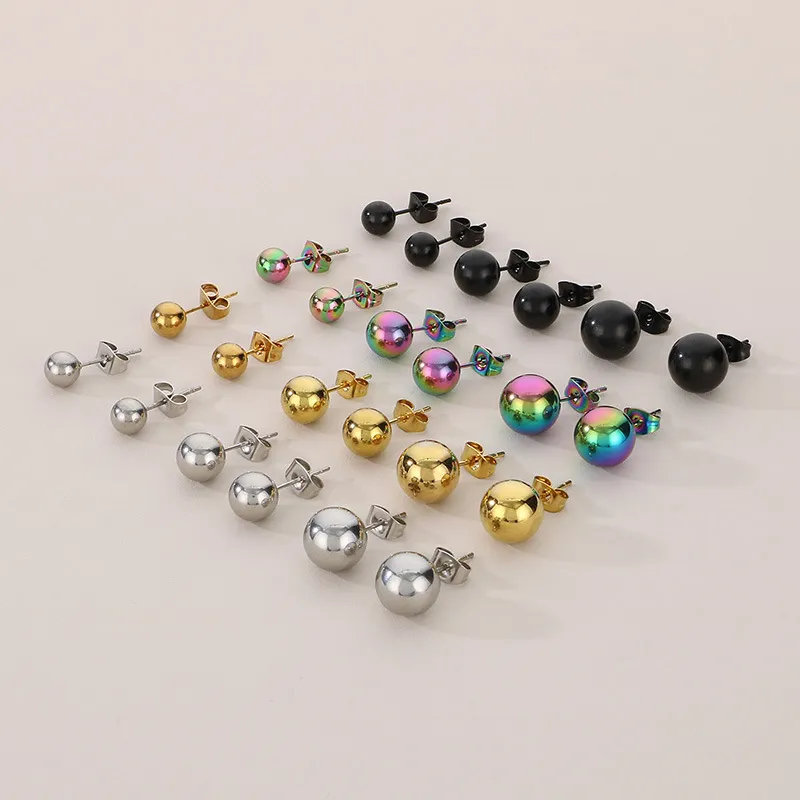 Fashion Style Stainless Steel Plated 18K Gold Solid Hollow Spherical Round Earrings for Women