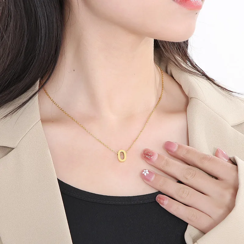 18K True Gold Electroplated Simple English 26 Letters Stainless Steel Pendant Necklace