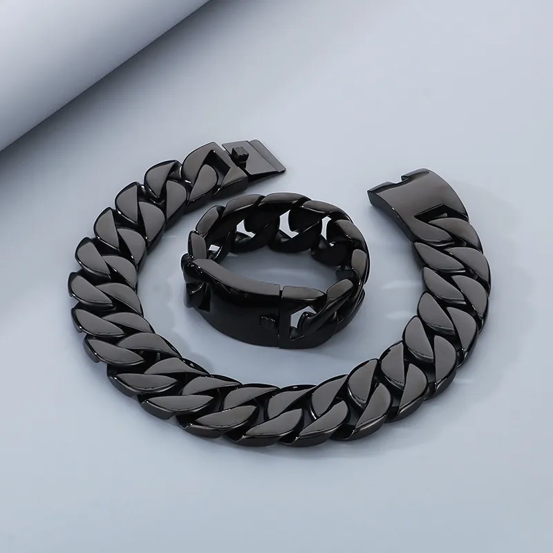 Hot Selling Trend 31mm Chain Gold Plated Stainless Steel Necklace Bracelet Sets