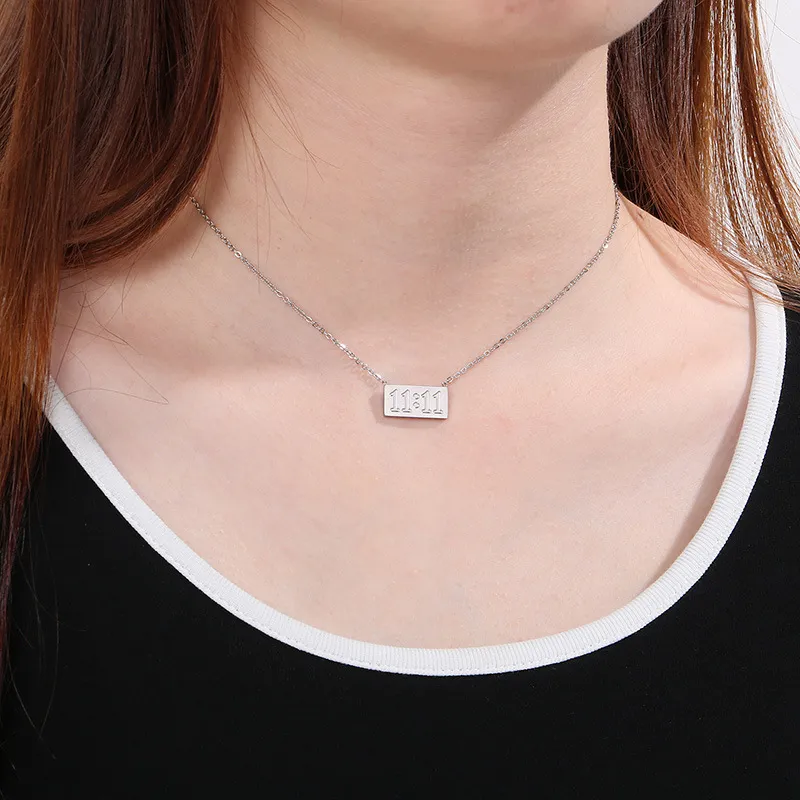 Customized Carved Stainless Steel Gold-Plated Angel Number 11: 11 Pendant Necklace