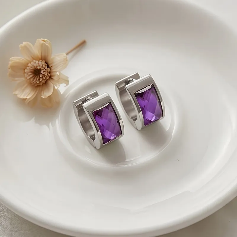 European and American Style Glass Ear Clips Stainless Steel Earrings for Women