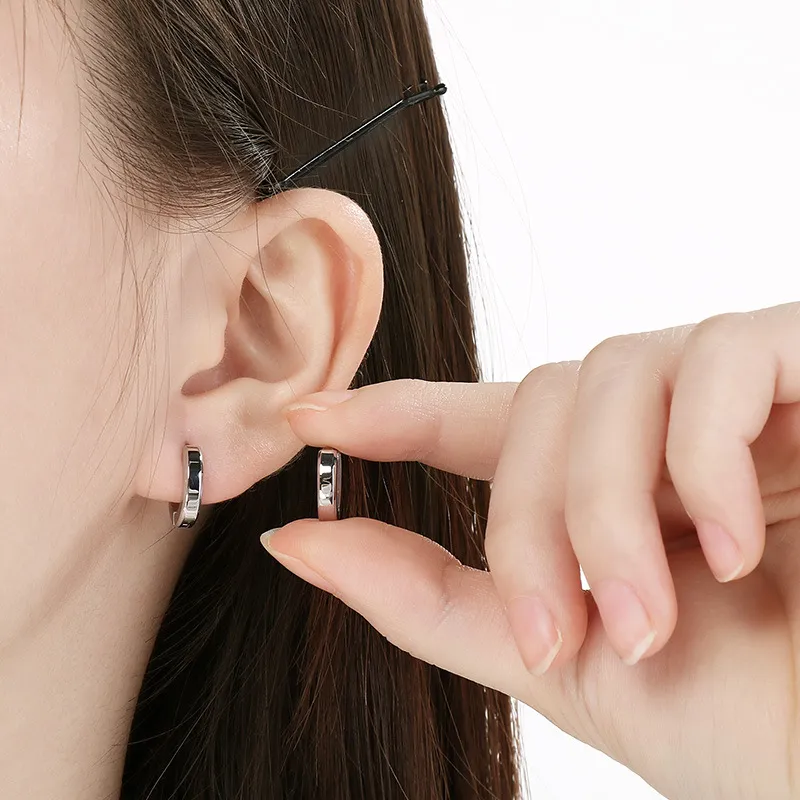 Minimalist Smooth Stainless Steel Huggie Stud Earrings Versatile Trendy Unisex Daily Jewelry
