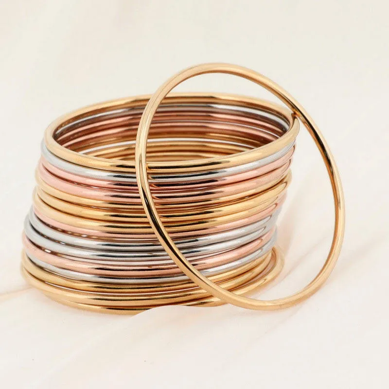 Wholesale Classic Circle Gold Plated 3mm Thin Round Hoop Stack Bangle Bracelet