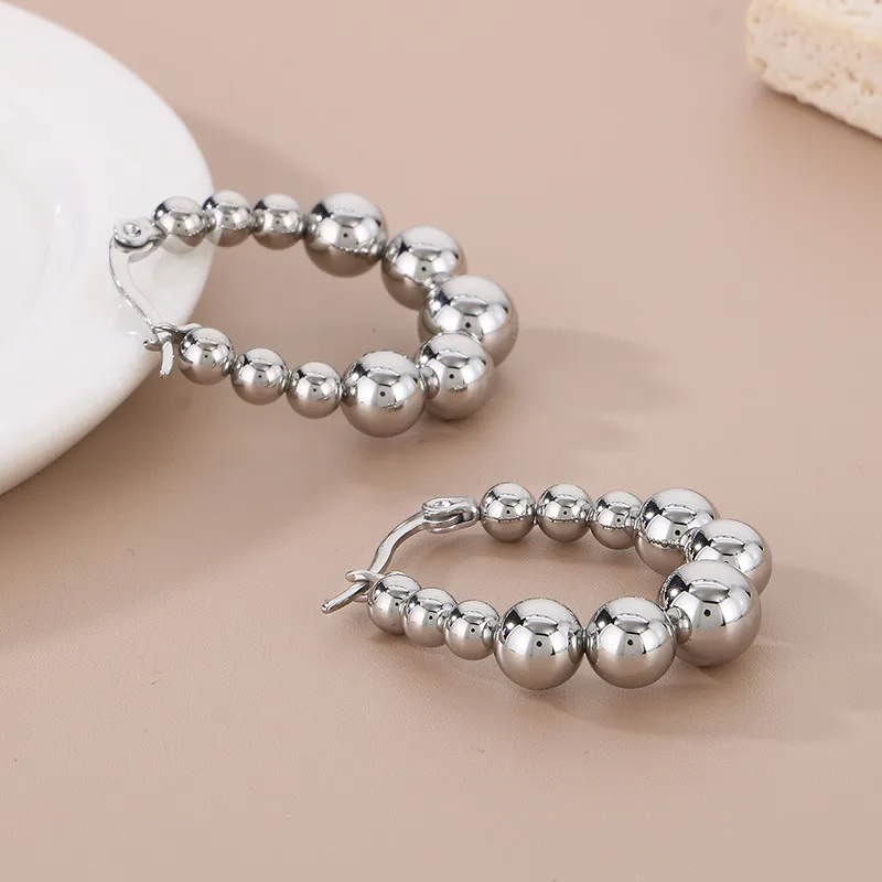 Minimalist Bold Ellipse Bead Earrings Gold U-Shaped Geometric Stainless Steel Clip-on Earrings