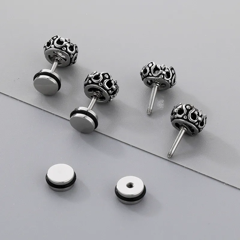 Punk Style Retro Personality Stainless Steel High-End Feeling Diamond Studded Geometric Temperament Earrings