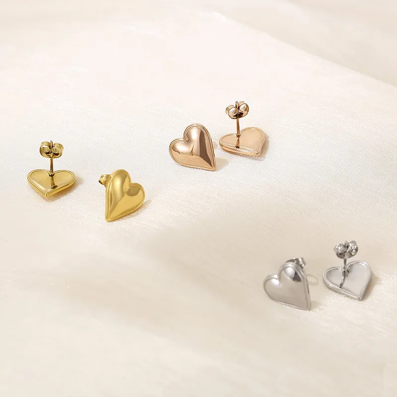 European American Ins Earrings Two-Tone Gold Silver Heart Stainless Steel Stud Earrings