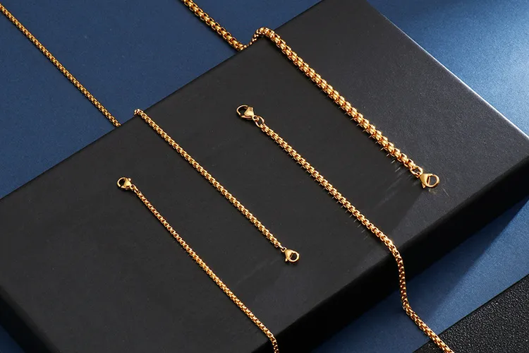 Square Pearl Chain Stainless Steel Polished Electroplated Single Chain Men's Necklace Versatile Accessory