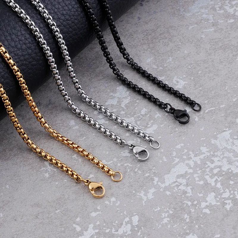 18K Gold Plated Square Pearl Necklace Stainless Steel Multi-Spec Pendant Chain