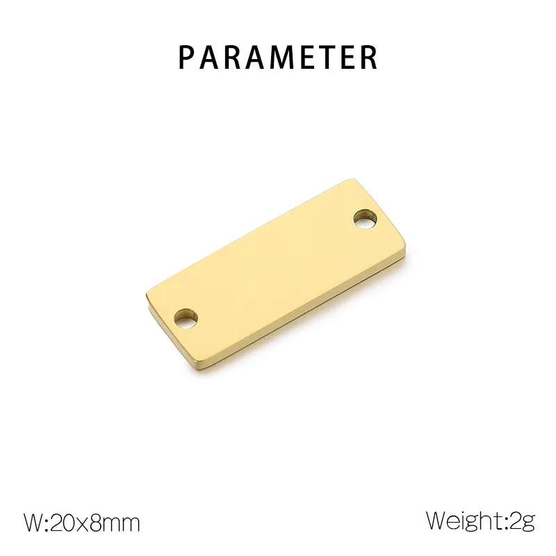 Stainless Steel Rectangular Double Hole Necklace Pendant Smooth Square Bracelet DIY Accessories