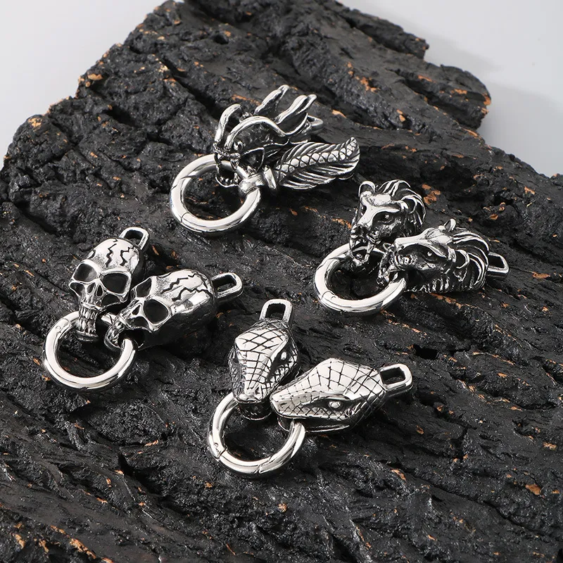 Punk Skull Lion Dragon Series Stainless Steel Accessories Ring Clasp