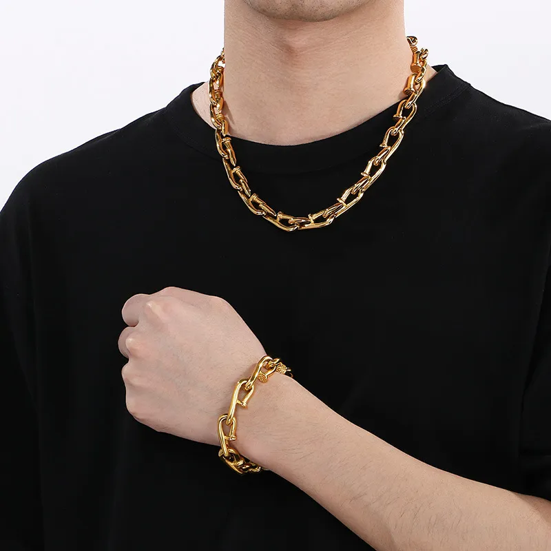 Stainless Steel Nail Shaped Bracelet Necklace Jewelry Set