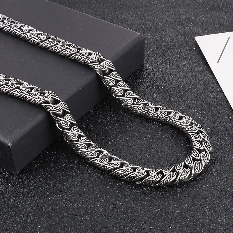 Punk Retro Vintage Patterns Stainless Steel Men's Bracelet Necklace Jewelry Set