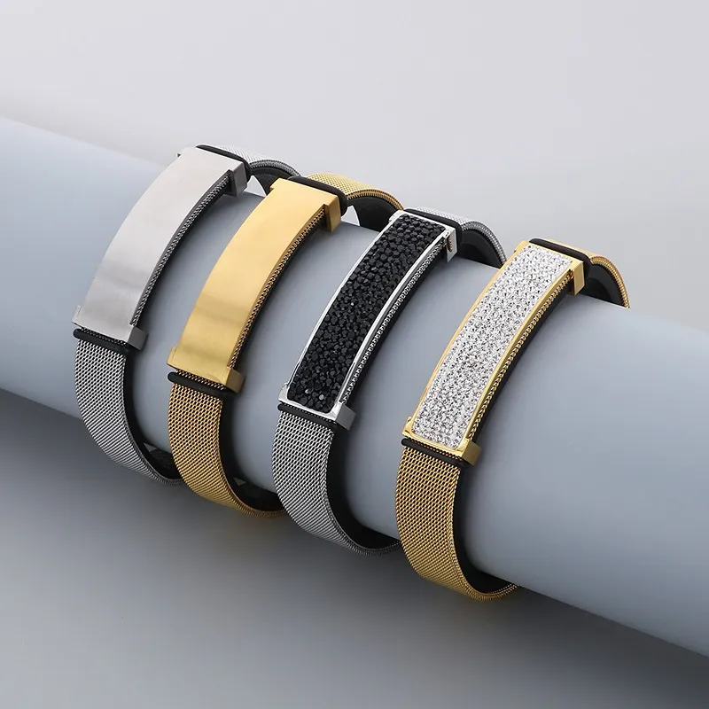 European and American Jewelry Straps, Woven Leather Curved Bracelets, Stainless Steel Bracelets That Can Be Engraved with Letters