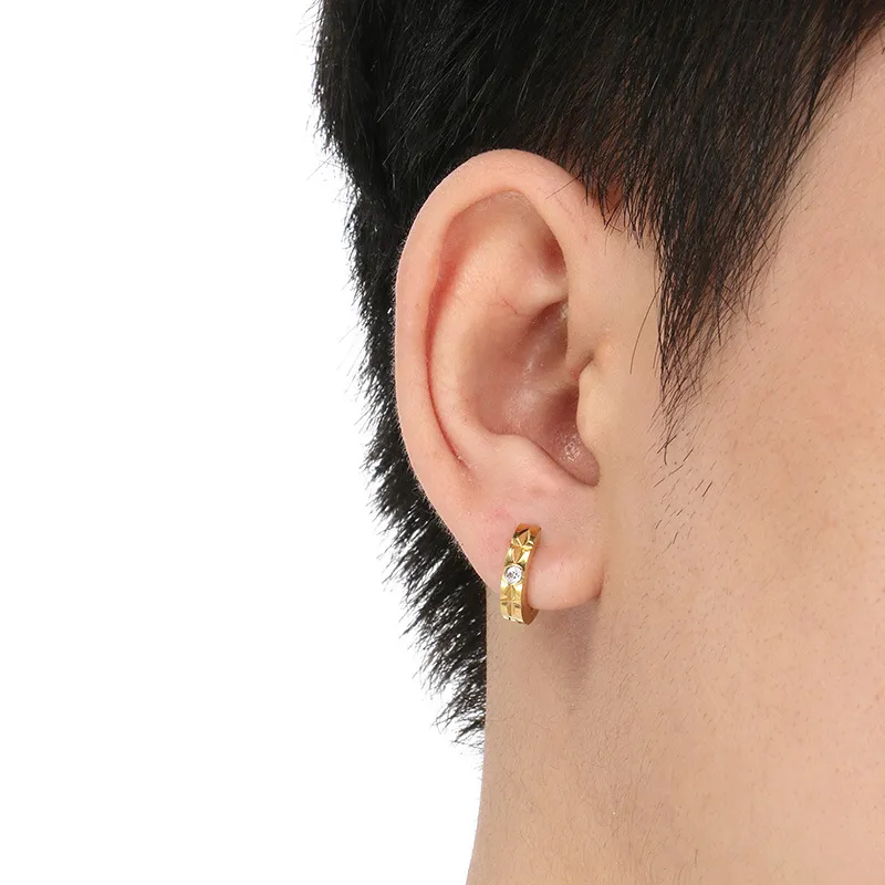Simple and Personalized Diamond Studded C-Shaped Earrings, Hip Hop Versatile Stainless Steel Jewelry