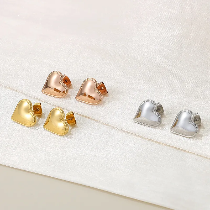 European American Heart Gold Plated Stud Earrings Stainless Steel Elegant Wholesale Jewelry