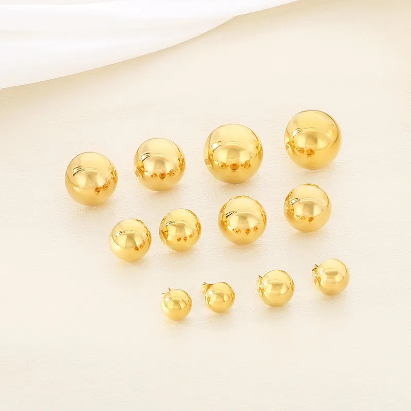 Classic and Fashionable Stainless Steel Multi Size Geometric Hollow Smooth Semi Spherical Earrings