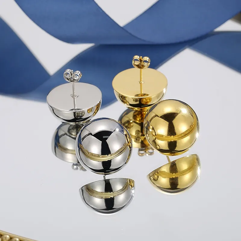 Cross Border Popular Stainless Steel Hemispherical Hollow Earrings, Internet Famous, Simple and Generous, Light Luxury Earrings