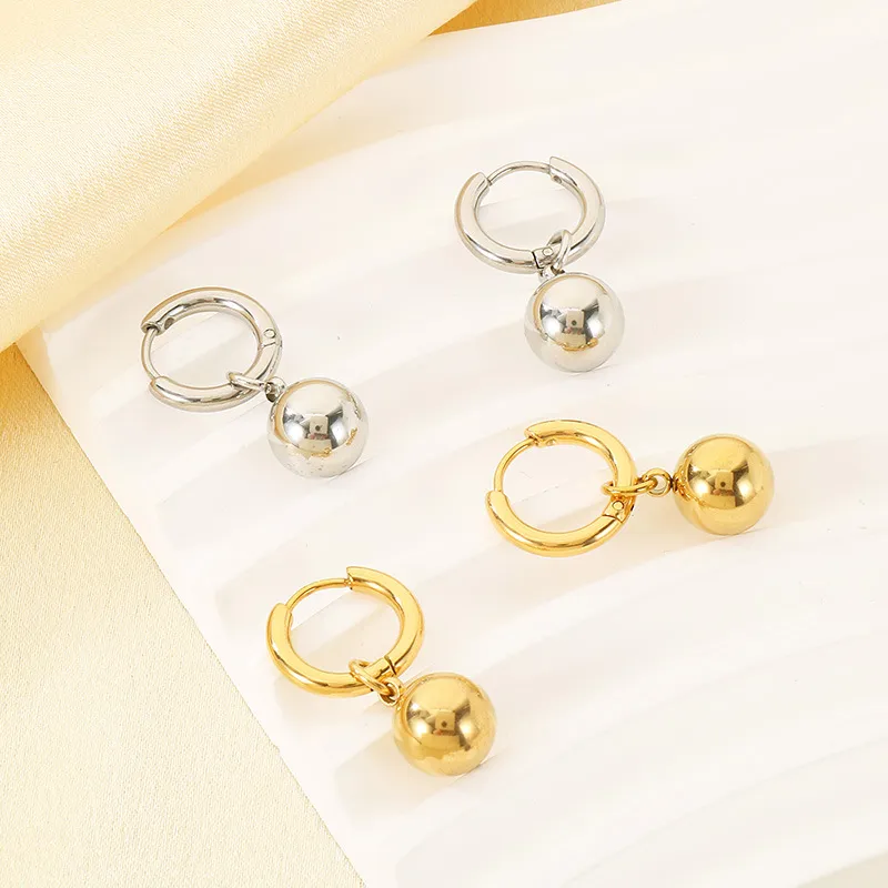 High Quality Stainless Steel Small Round Ball Temperament Women's Earrings Jewelry Wholesale
