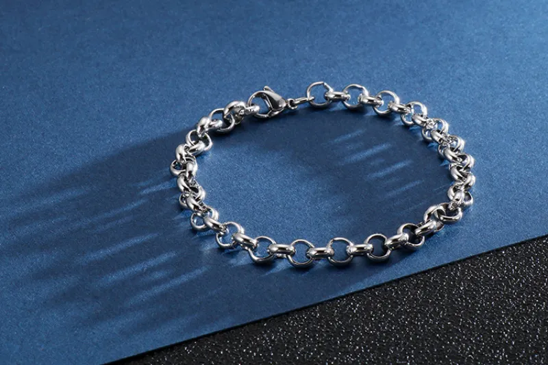 Wholesale Punk Jewelry Multi-Size Bracelet Stainless Steel Simple Silver Gold Chain Bracelet