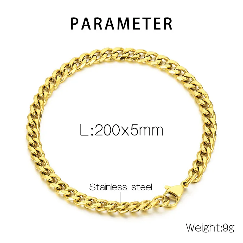 Fashion Hiphop Stainless Steel Six-Sided Polished Cuban Link Chain Bracelet Multi-Color Wholesale