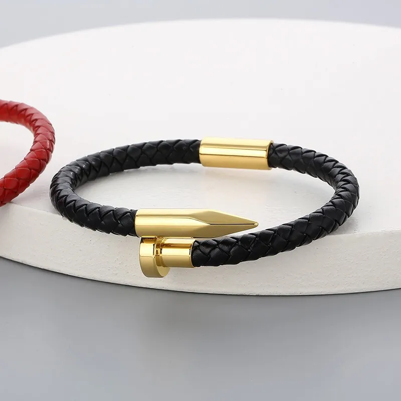 Wholesale Creative Stainless Steel Braided Leather Nail Opening Bracelet Men's Magnetic Buckle Bracelet