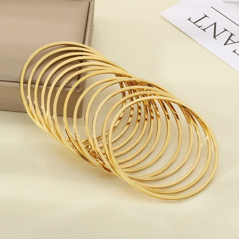 18K Vacuum Gold Plated 2mm Wide Square Wire Stainless Steel Stackable Bracelet