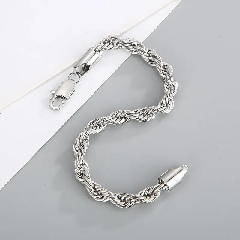Fashion Minimalist Men's Bar Buckle Bracelet 4/6/8mm Twisted Rope Chain Jewelry Wholesale