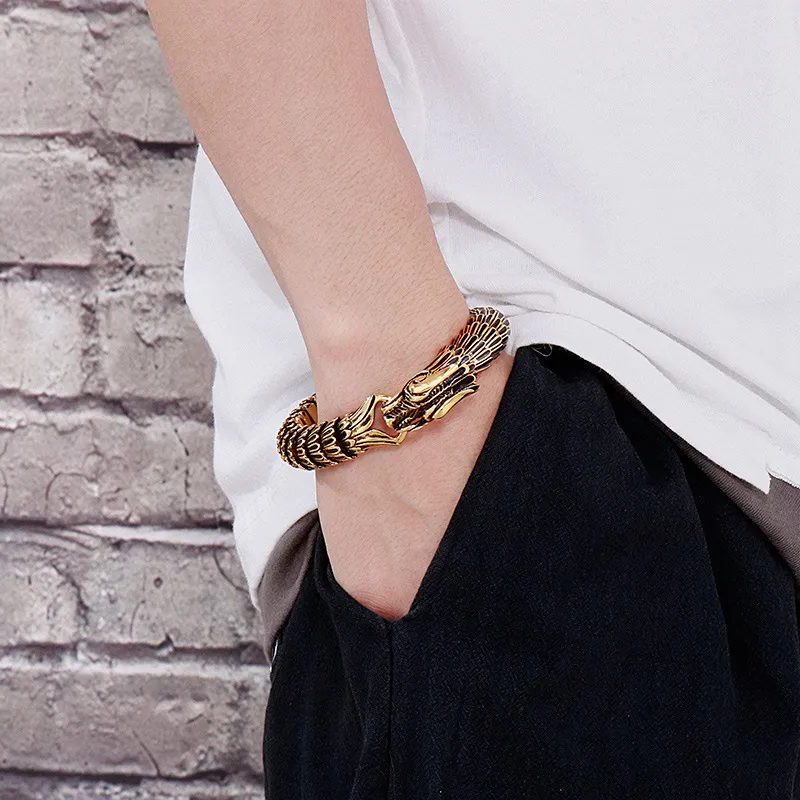 Zodiac Dragon Bracelet, Dragon Scale Pattern, Bold Style, Men's Bracelet, Vintage Stainless Steel Dragon Bone Jewelry, Factory Direct Sales
