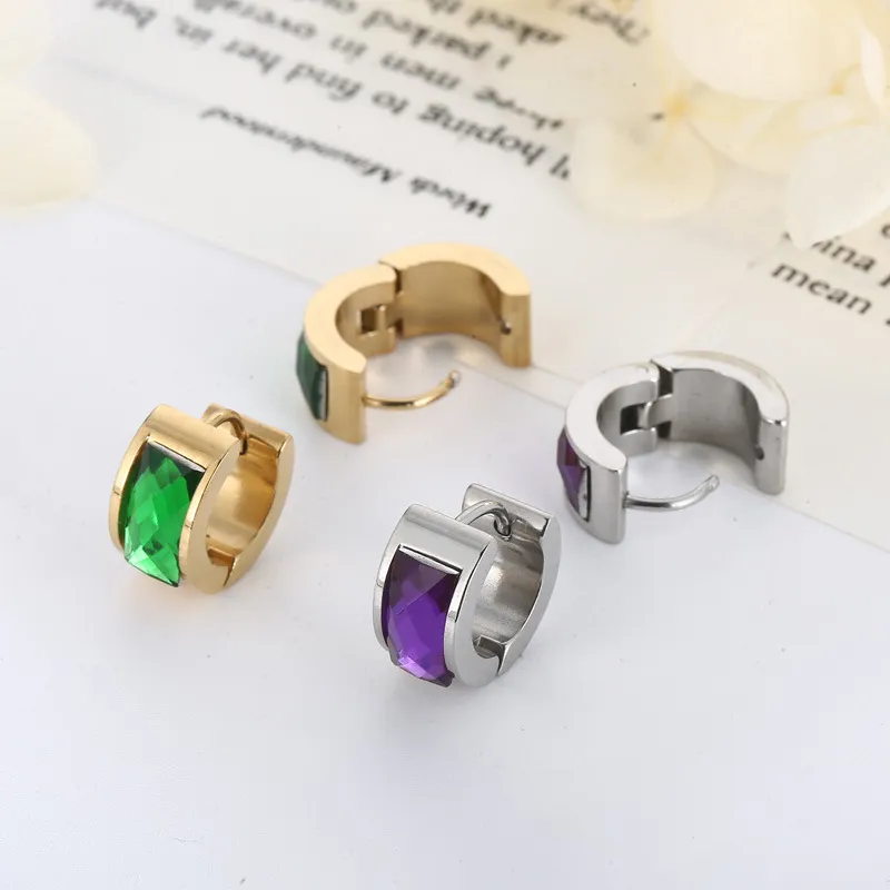 New Niche Design Ins Style Stainless Steel Circular Outer Arc Inlaid Gemstone Temperament Earrings