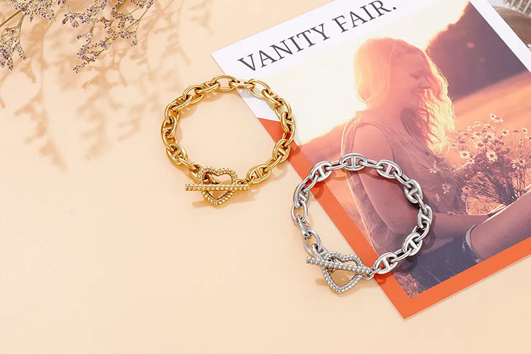 Personalized Stainless Steel Heart-Shaped Pendant Thick Chain Jewelry Sets