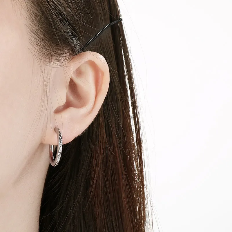 Stainless Steel Creative Texture Pattern Circular Temperament Girl Earrings Fresh Artistic Jewelry
