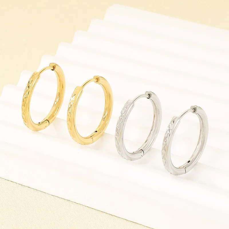 Stainless Steel Creative Texture Pattern Circular Temperament Girl Earrings Fresh Artistic Jewelry