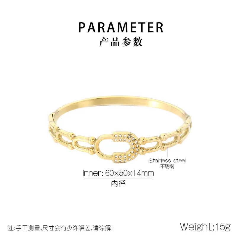 European and American Style Hollowed-out U-Shaped Horseshoe Buckle 18K Vacuum Electroplated Bangles