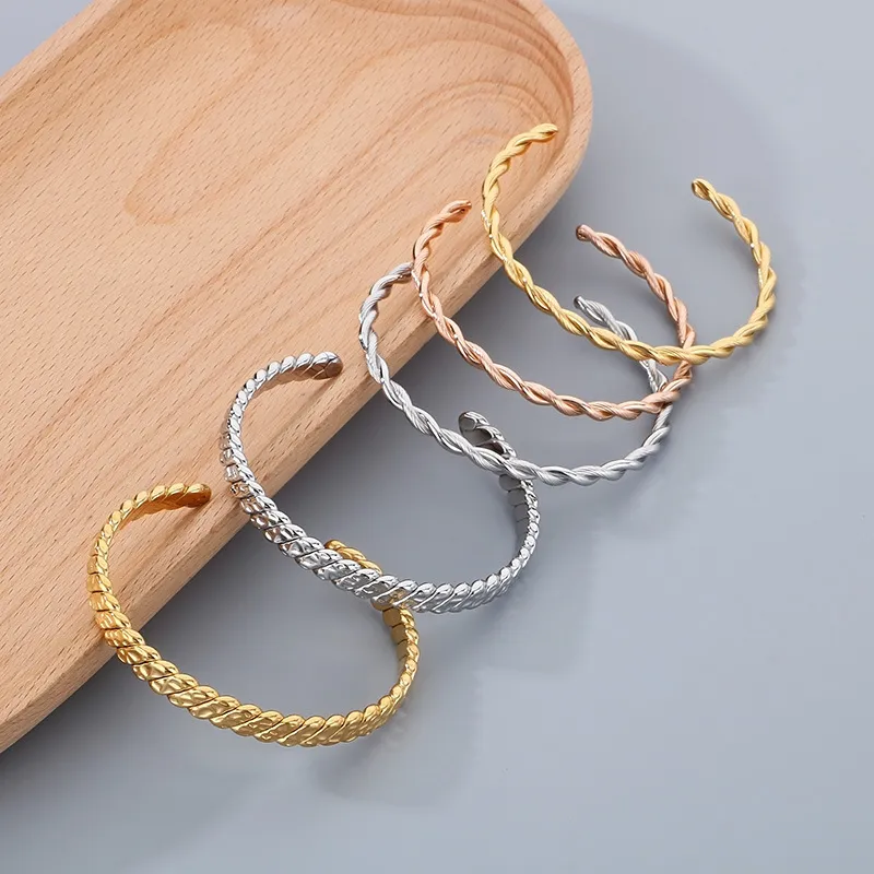 Stainless Steel C-Shaped Open Bangle Fashion Jewelry