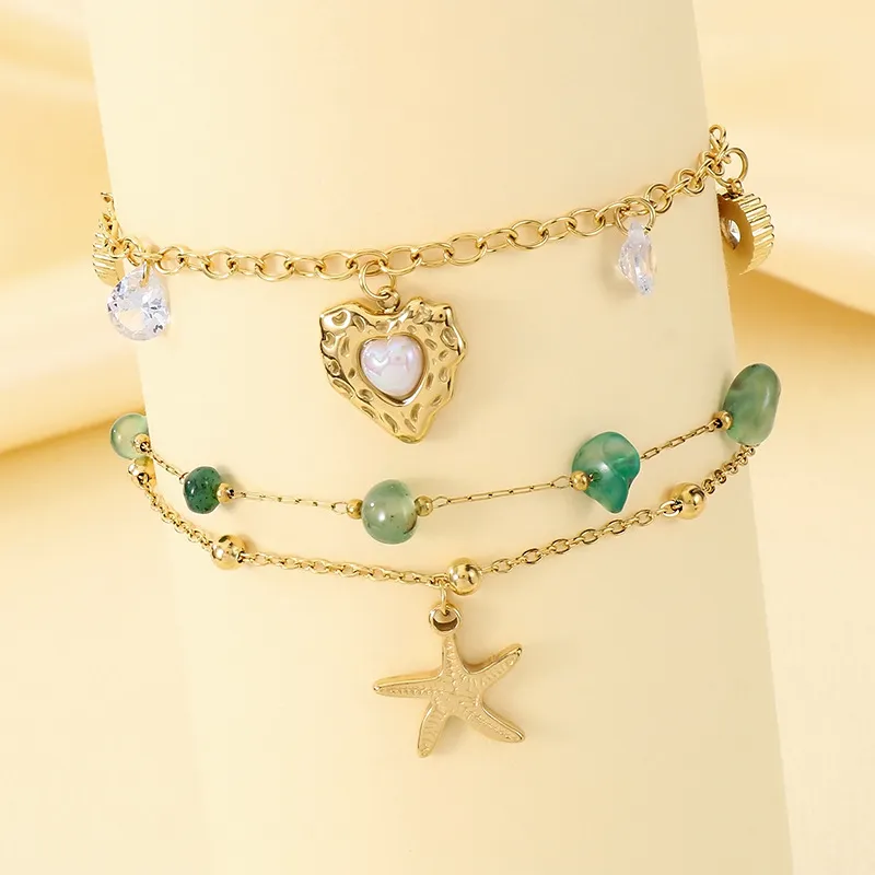 Stainless Steel Anklet Chain with Heart-Shaped Starfish Element Foot Decoration